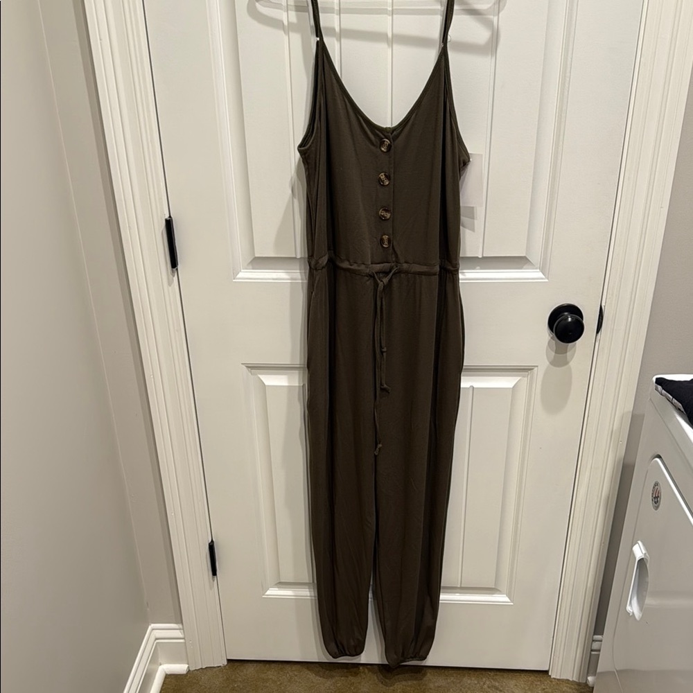 Olive Green Button-Down Jumpsuit